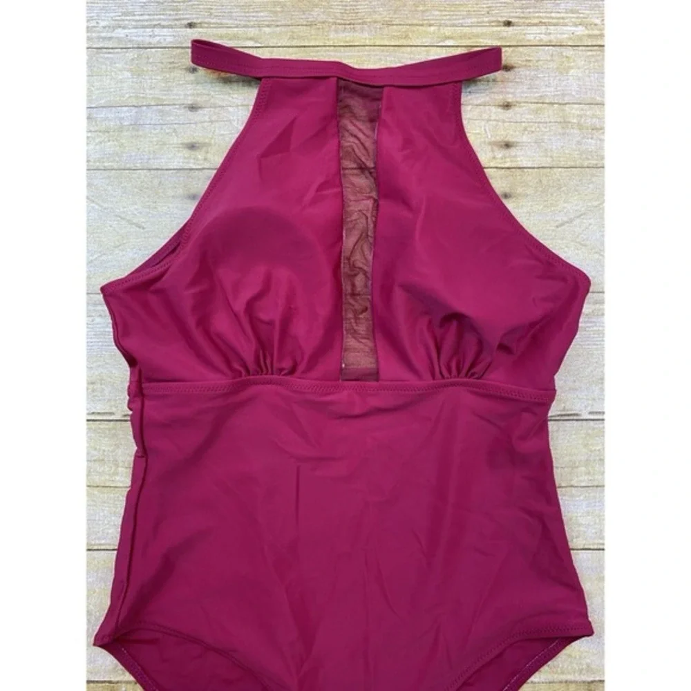 Women's High Cut One Piece Bathing Suit Dark Red Women's Size‎ Medium Halter